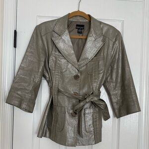 Trench Coat Short Robert Louis New York London Paris Silver Lemay Women's Size L